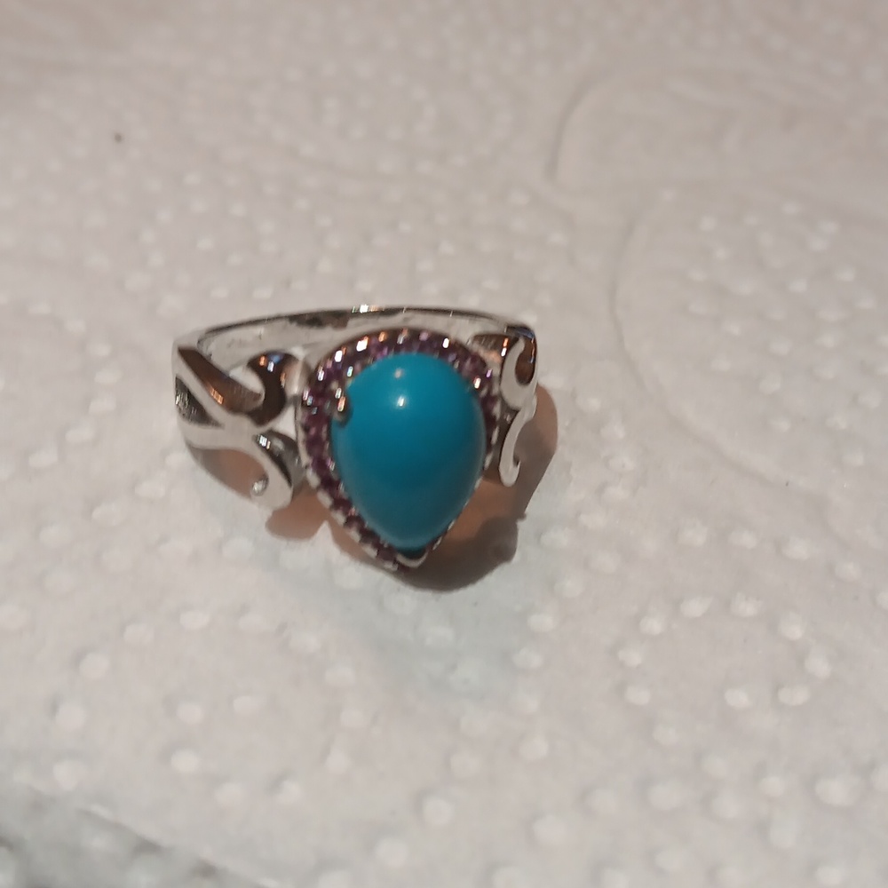 Turquoise / pink created sapphires /sterling